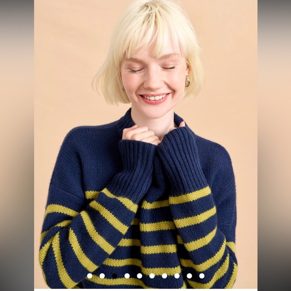 LA Ligne Marin Striped Cashmere/Wool Blend Navy & Chartreuse Sweater, XXS/XS - Picture 3 of 10
